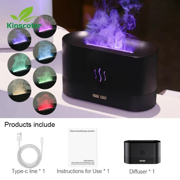 Aroma Diffuser Luftfuktare Ultrasonic Cool Mist Maker Fogger Led eterisk olja Flame Lamp Difusor 180ml Black Pro