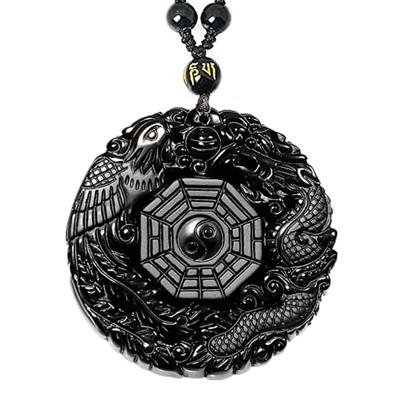 Naturlig obsidian halskjede Lykkeamulett Beskyttelsesanheng med justerbart perlekjede Svart krystall Talisman Spirituell smykkegave