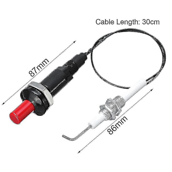 2-pakning Tennere for gassgrill/grill, Trykknapp Piezo Tenner med Keramisk Trådet Universal Gniststift Tråd med 30cm Lang Tenningsselektrode (FMY)