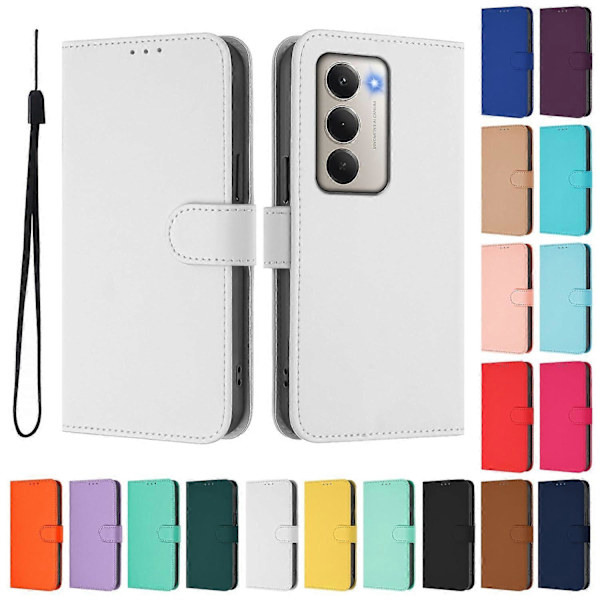 Xiaomi Redmi 15 5G Case - Solid Color Leather Wallet Case with Strap, Stand Function Protective Phone Case White White White
