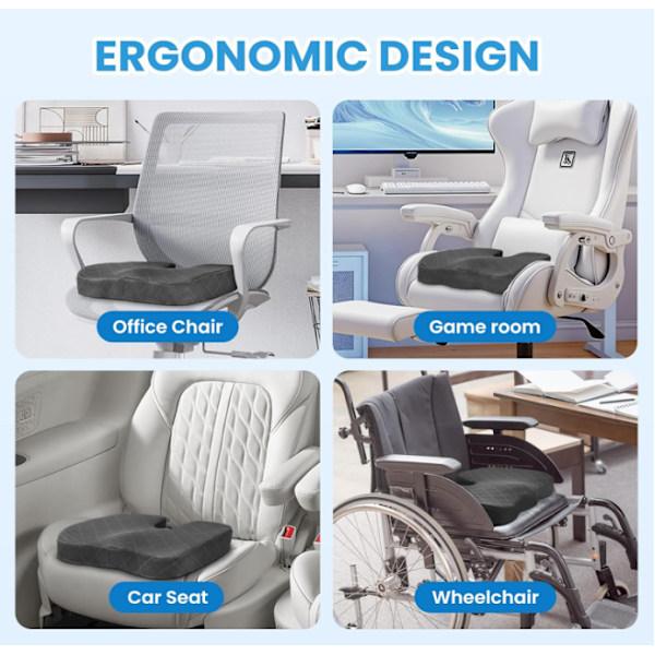 Kontorstolpute Ekstra Stor Memory Foam Sittepute, Ergonomisk Sittepute for å Lindre Isjias og Smerte Forårsaket av Langvarig Sitting black