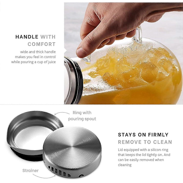 2500 ml Glaskande med låg, smuk let drikkekaraffel med håndtag, perfekt til kolde drikke