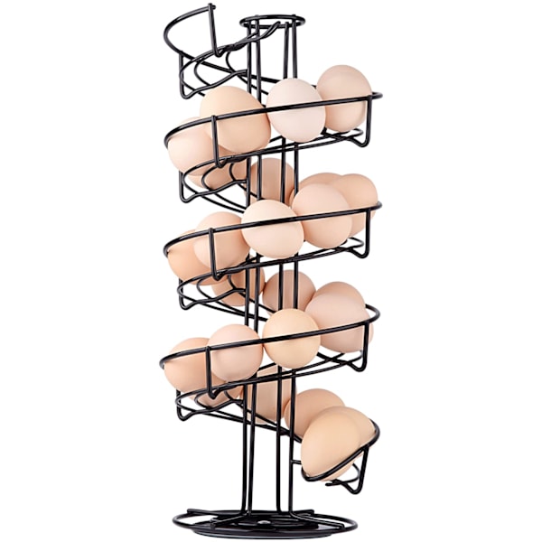 Äggdispenser, äggspiral i rostfritt stål, spiraldesign, äggställ för förvaring av ca 30-36 ägg, svart Black