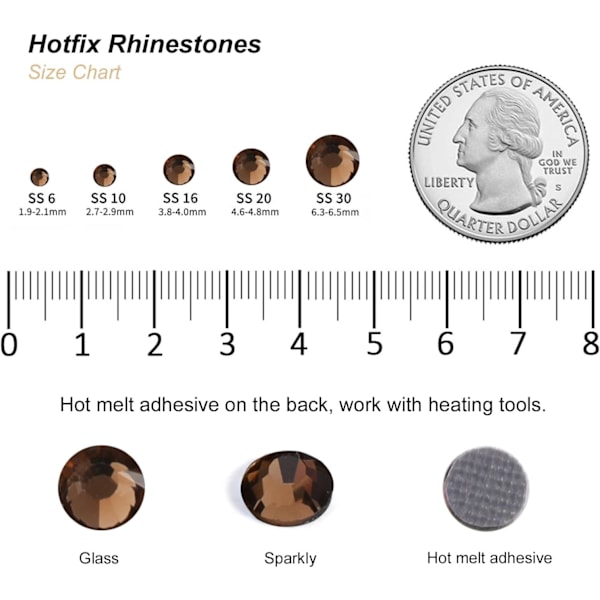 1600 Hotfix Strass -kiveä, Savuinen Topaasi, SS20, 4,6-4,8 mm vaatteisiin ja askarteluun, Smoked Topaz Smoked Topaz SS20