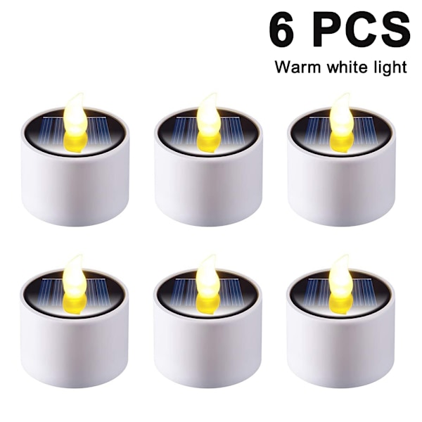 6 st Solcellsljus Te-ljus - Uppladdningsbara Flimrande Elektroniska Solcells-LED-lampor Nattlampa - Flamfria Solenergiljus för Utomhusbruk