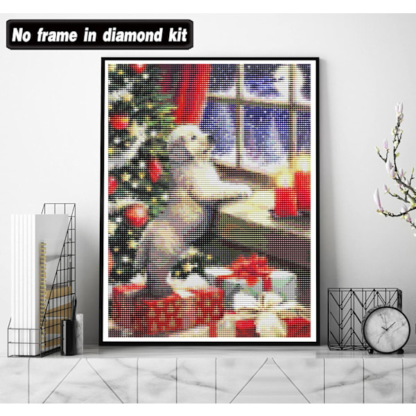 (30x40cm) DIY Diamantmaleri Jul Hund Kit, 5D Jul Broderi Diamantmaleri Fuld Kit A