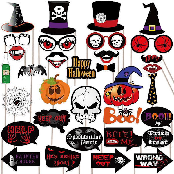 Halloween Photo Booth Props 35pcs For Halloween Decor