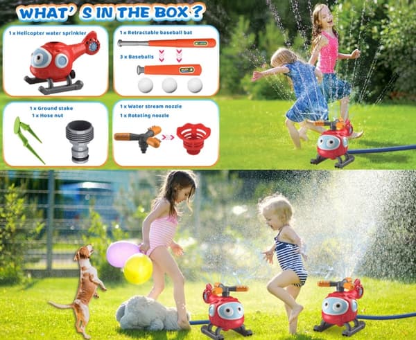 Vandspreder Baseballlegetøj til Børn, 2-i-1 360° Roterende Spreder Med Bat Og 3 Bolde Til Sommerleg I Baghaven