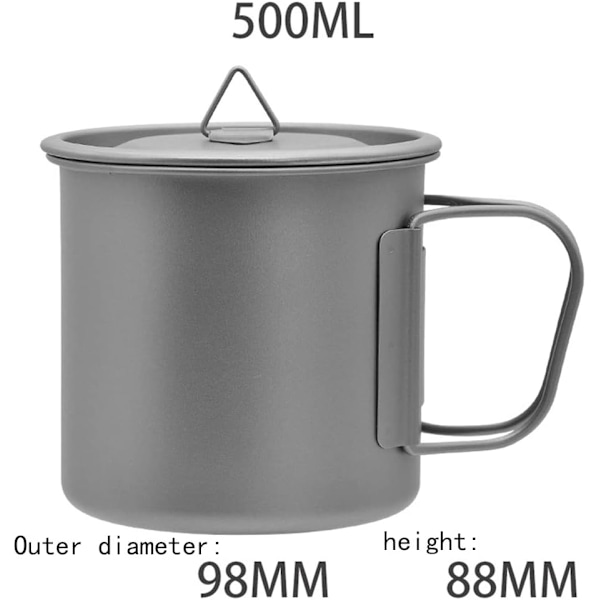 500ml Titanium Campinggryta med Lock, Picknickmugg för Kaffe/Te 500ml