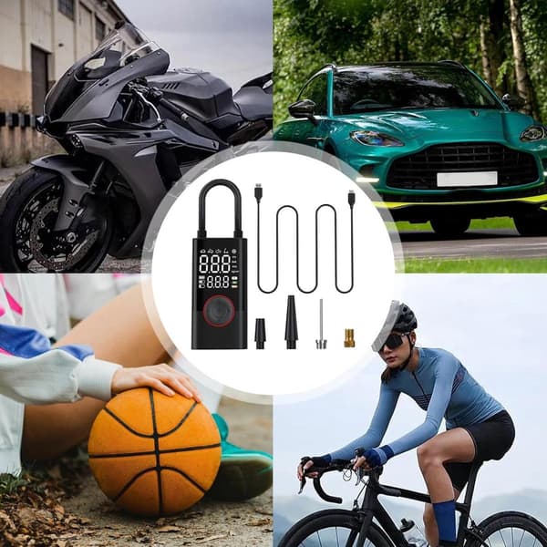 Bærbar elektrisk dækpumpe, 150 PSI luftkompressor, digitalt display, automatisk stop, 5 tilstande til biler, motorcykler og elcykler, sort