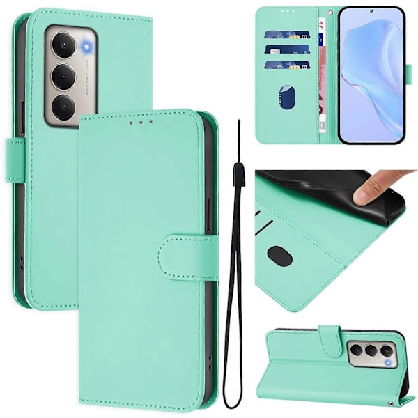 Xiaomi Redmi 15 5G Case - Solid Color Leather Wallet Case with Strap, Stand Function Protective Phone Case Light g Light green Mint Green