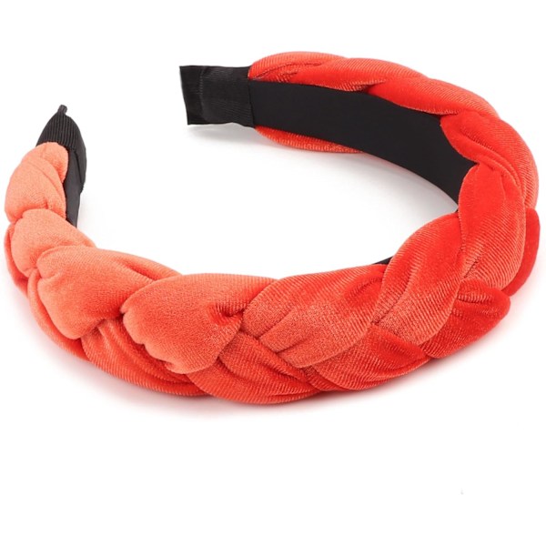 Sammetshårband med fläta för kvinnor - Elastiskt hårband med korsband 1pc Braided Hair Hoop: Orange 1