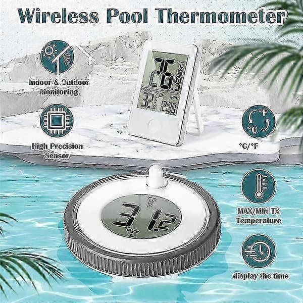 Trådlös Pooltermometer Flytande Lättläst, Digital Pooltermometer Vattentät, för Simbassänger [BR]_jar