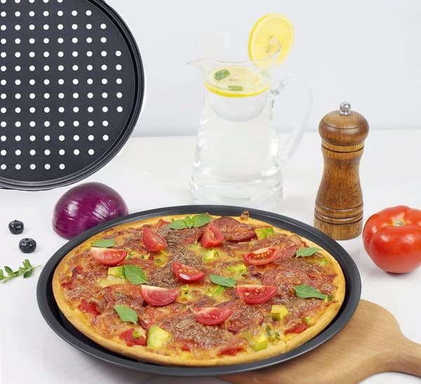 3 stk. - Pizzapander - rund pizzabakke - pizzabageplade - bageplade - runde bageplader med non-stick - 24 cm, 28 cm, 32 cm
