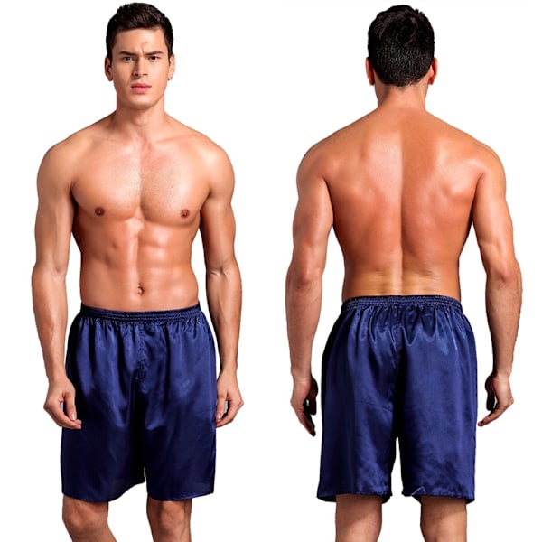 Mäns Satin Boxer Shorts Silke Pyjama Byxor Lounge Sovshorts Blå Blue XL