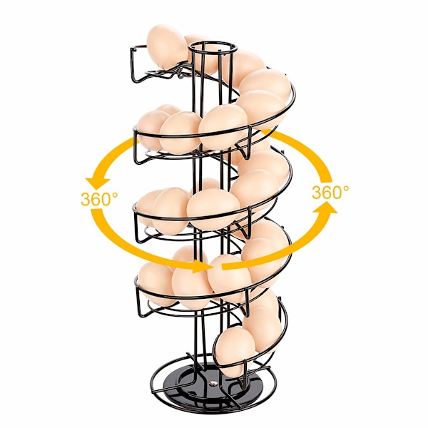 Eggdispenser, eggspiral i rustfritt stål, spiraldesign, eggstativ for oppbevaring av ca. 30-36 egg, svart Black