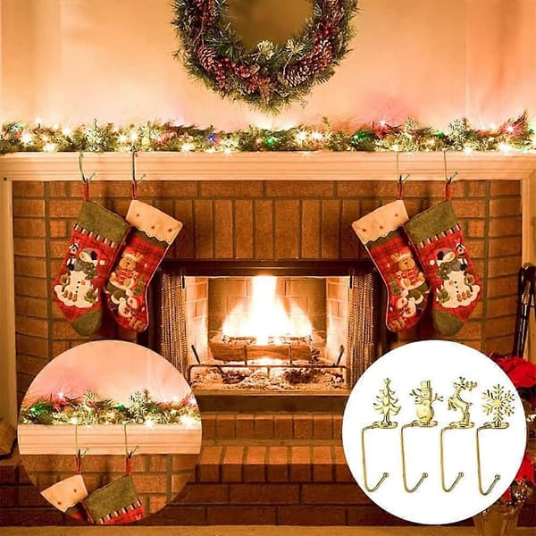 4 st Strumpkrokar för Mantel, Spiselkrans, Julstrumpor, Grepp, Tomte, Snögubbe, Älg, Träd_jarx