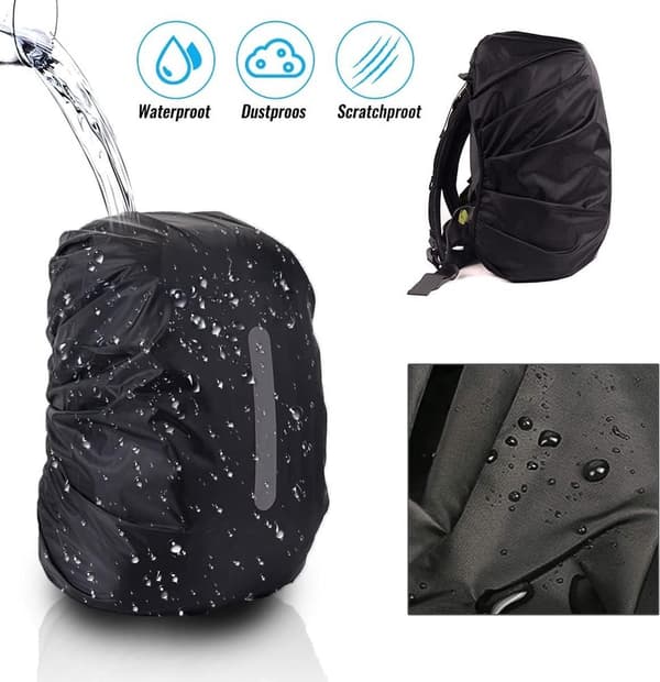 2-pak vandtætte rygsæk-regnslag, 210T polyester, reflekterende striber, til vandring, cykling og klatring, sort og grøn, 30-40L 2PC L