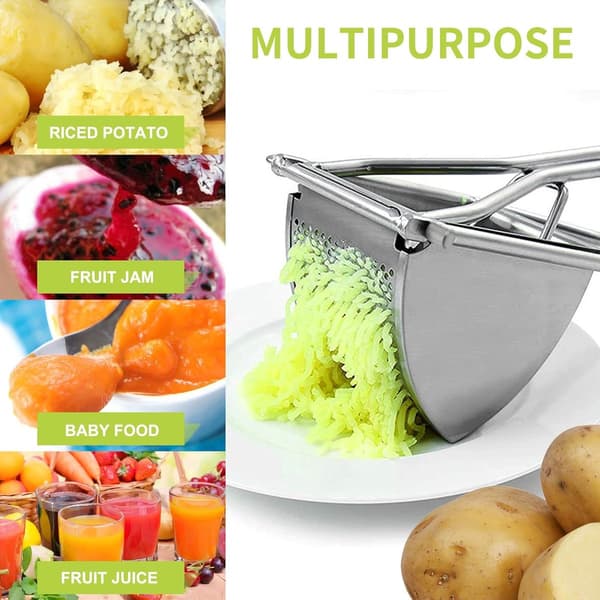 Potetpresse, Multifunksjonell Mosestamper i Rustfritt Stål for Poteter, Gresskar, Babymat og Fruktpuréer, Sølv, 12 cm