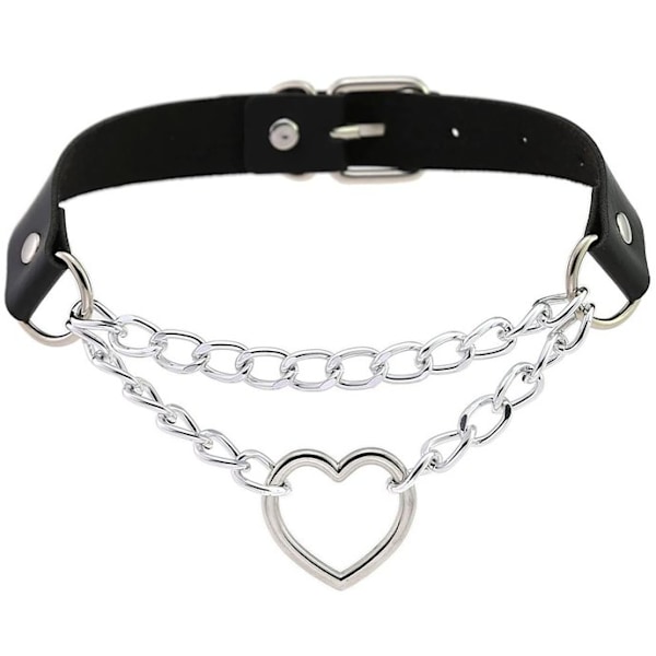 Choker Hjerte Halsbånd SVART PU-læder Goth Sele Black Svart