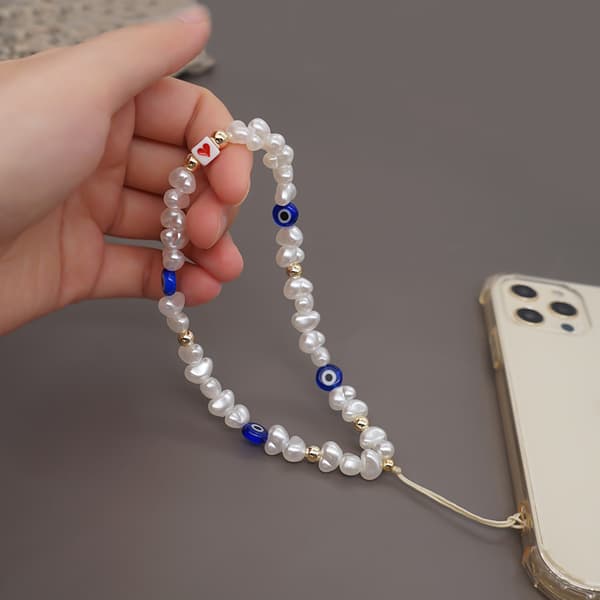 Perlemobitelefon Lanyard håndledsrem, Smiley Face Star Letter