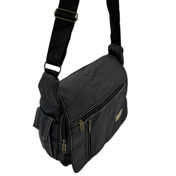 Middels stor skulderveske i canvas Svart Black one size