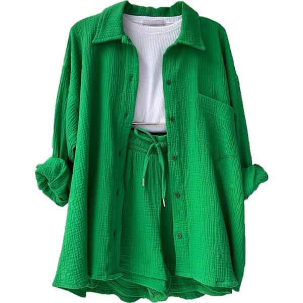 Dam 2-delat byxset Linneskjorta och shorts set Grön Green M