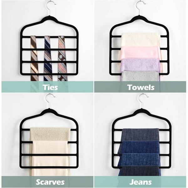 3-pack jeanshängare, multihängare i sammet, förvaringsorganisatör för garderob, byxor, halsduk, bälte, slipsar, handduk (svart)