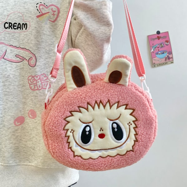 Tecknad axelremsväska, Labubu crossbody-väska, rosa, 26*11*29 cm