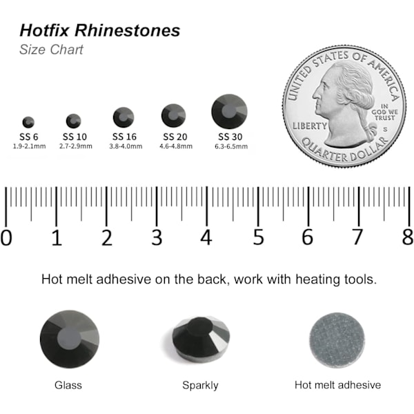 6000 stk Svarte Hotfix Rhinestones for Håndverk, SS10, 2,7-2,9 mm Svart Black SS10