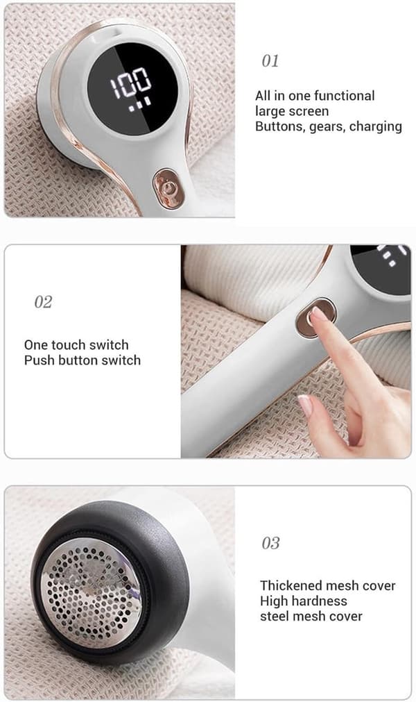 Elektrisk stofshaver, genopladelig fnugfjerner med 3 hastigheder og 6 blade til tøj, trøjer, tæpper og møbler, lilla