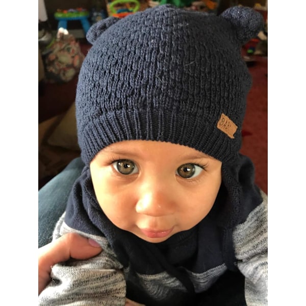 Unisex Babybjörnsmössa - Söt Toddler Varm Hatt med Öronfickor för Höst och Vinter Navy 0-6 months