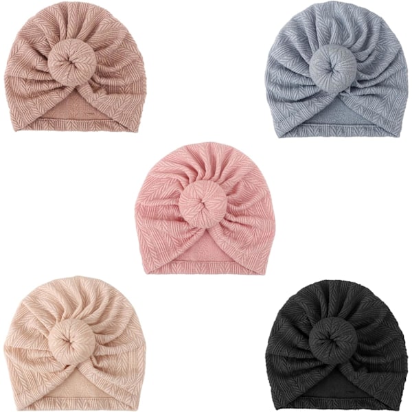 5-pak Baby Turban Hatte - Bløde Knude Baby Beanies til Piger og Småbørn Pack Donut Set9A-78 / 0-12 Months