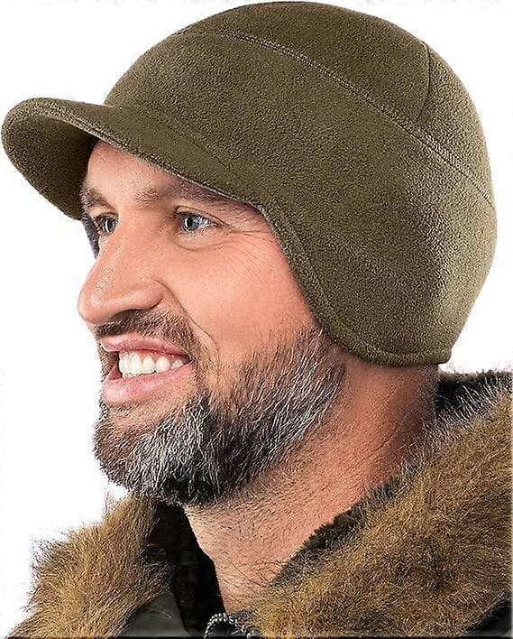 Fleece Vinterlue med brem - Herre - Øreklaff Skull Watch Cap Hatt [BR]_jar Army green