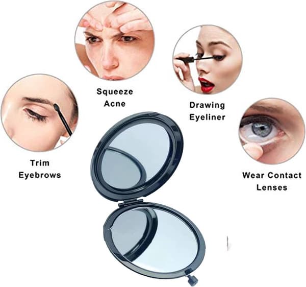 Makeup Spejl - Håndlomme Rejse Mini Foldbar Sammenklappelig Kompakt Bærbar Sort_yu