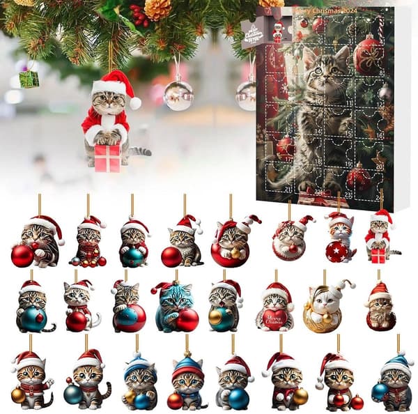 Julekalender, 2D akryl kattevedhæng, til katteelskere, stil B