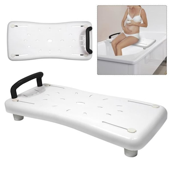 XMTECH Badekarssæde og hylde - Skridsikker plastoverflade 70x30x5cm - Hvid Vit