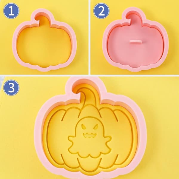 Halloween kakformset om 10, 3D spökmönstrade plaststämplar, pumpaverktyg för tårtdekor (Stil I)