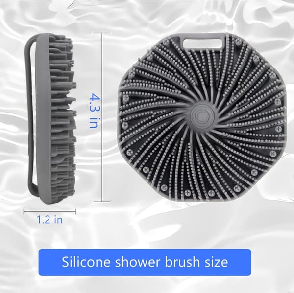 Silikone kropsskrubber, 2-pak massage brusebørste med bløde eksfolierende børster, skridsikkert greb, daglig brug til hele kroppen, grå