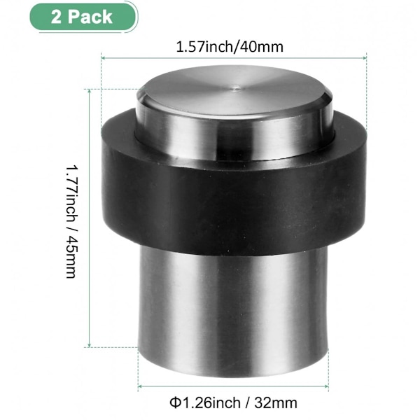 2 stk. - 40*40*45 mm - Dørstopper - cylindrisk dørstopper - dørstopper i rustfrit stål - til gulvmontering