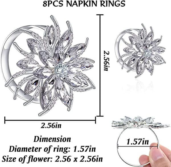 8-pakning Servietringer, Glitrende Lotusblomster Strass Bordserviett_jar