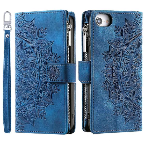 Stil 006 Plånboksfodral för iPhone 16e PU Läder Telefonskal Mandala Blommönster [BR] Multicolor_jar Multicolor Blue