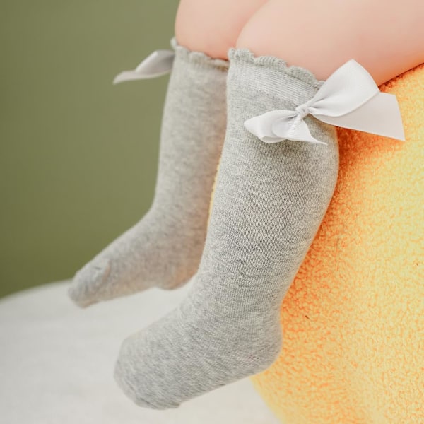 Baby Piger Knæhøje Strømper - Bomuldsbue Strømper til Småbørn 3 Pairs Knee High Socks: Bow 17A-01 3-5 years