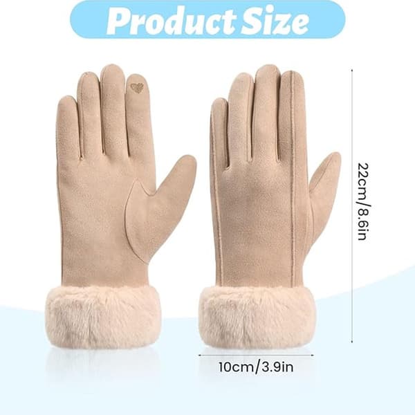Vinterhandsker til kvinder, fortykket polyester, touchscreen-fingerspidser, vindtæt, til cykling, pendling og vandreture, beige, one size