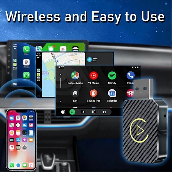Trådløs CarPlay-adapter 2025 Oppgradert, Trådløs CarPlay-dongle, Konverterer kablet CarPlay til trådløs, Plug and Play CarPlay Trådløs Adapter Silver