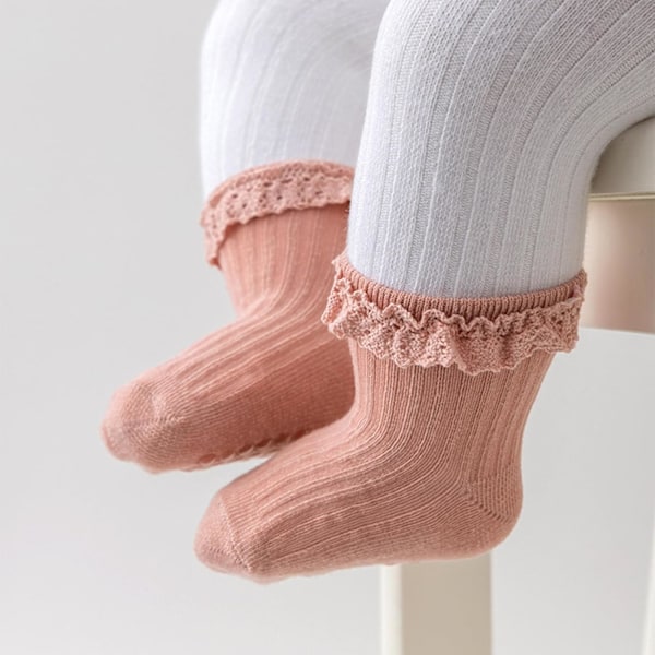 Baby Blonder Strømper med Sløjfe - Pyntede Ankelstrømper til Nyfødte og Småbørn 4 Pairs Lace Socks Set-B01 1-3 years