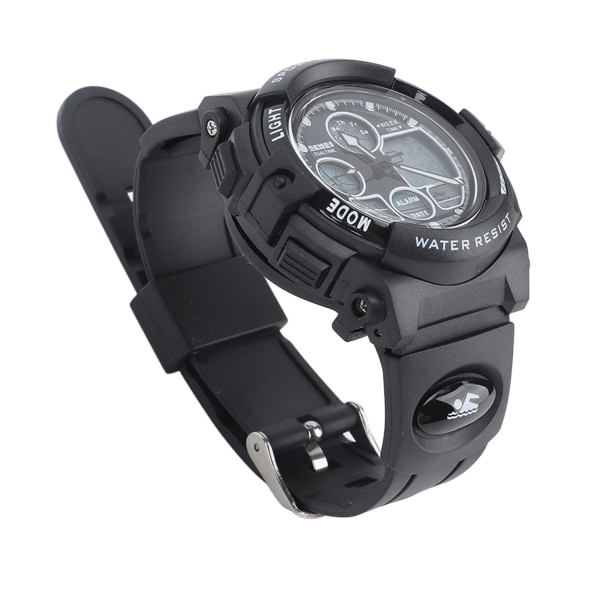 Digital watch för barn Vattentät Dual Movement Multifunktionell Mjuk PU-rem LED watch Svart