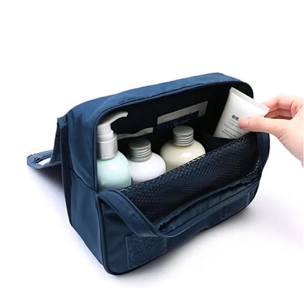 Rejsetaske til mænd og kvinder kosmetiktaske Nylon Vandtæt makeup taske med høj kapacitet Toiletartikler opbevaringstaske Damer Neceser Badeværelsestaske Navy