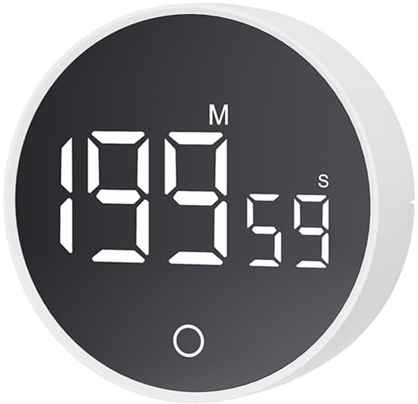 Digital kjøkkentimer, roterende nedtellingstimer med LED-skjerm, justerbart stativ og magnetisk feste for matlaging og studier, hvit