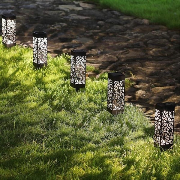 Hage Solcellelampe Hagedekorasjon Hagelampe Varmt Lys Black Svart